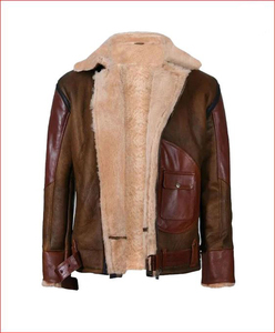 Blouson bombardier col rabattu fermeture à glissière vestes en fourrure taux d'usine haute qualité hommes en cuir véritable vol en détresse - Product Image 1