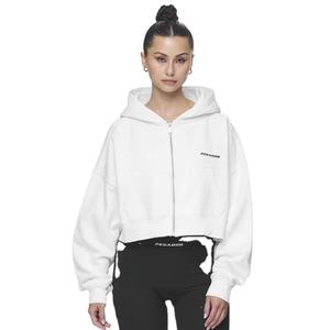 Sweat à capuche court essentiel pour femme, personnalisé, 100% coton, tissu éponge français de haute qualité, avec col à capuche et logo - Product Image 1