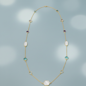 Collier en argent multi-formes et multi-tones fait à la main de 22 pouces avec placage or 18 carats, collier à porter tous les jours, cadeau pour un anniversaire - Product Image 1