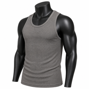 Camiseta sin mangas acanalada personalizada para hombre, ajuste slim, algodón elástico, chaleco sin mangas, ropa interior de gimnasio, proveedor mayorista OEM - Product Image 3