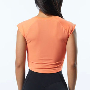 Camiseta corta con cuello redondo para mujer, Camiseta básica de verano con estilo, Color sólido, costilla de punto para abrazar el cuerpo, estampado de decoración de botones ecológico - Product Image 6