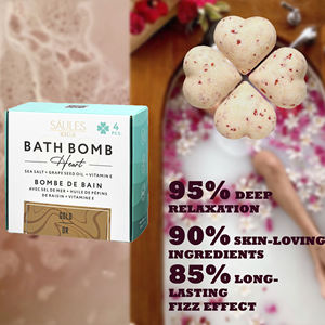 Juego de Bombas de Baño en Forma de Corazón Personalizadas OEM ODM, 4 x 90g, Aroma Dorado, Relajantes y Efervescentes, con Propiedades Nutritivas - Product Image 2