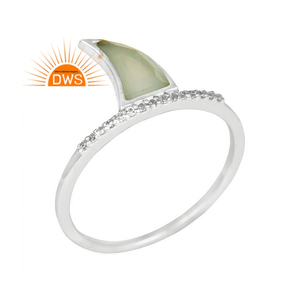 Anillo de plata de ley fina hecho a mano con diseño de cuerno de piedras preciosas de Calcedonia Aqua, joyería para mujer, regalo para ella - Product Image 1
