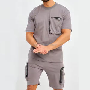 Custom T Shirt <b>Shorts</b> Set Tracksuits For <b>Men</b> Causal Street Wear Tracksuits Heavy Weight front Pocket Design Printed Tracksuits - Product Image 2