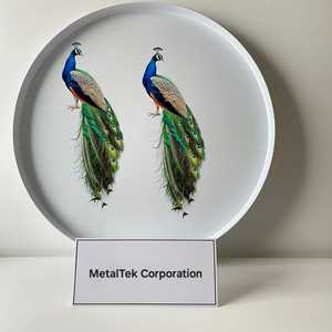 3 bandejas decorativas redondas con estampado de pavo real Pichwai, diseños personalizados multiusos, bandejas de regalo de Diwali para servir de Metal de hierro a bajo precio - Product Image 5