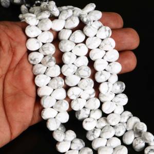 Perles de howlite naturelle facettées en forme de poire, perles de howlite blanches 8x11-9x12 MM, perles de pierres précieuses en vrac pour la fabrication de bijoux, 8 pouces - Product Image 4