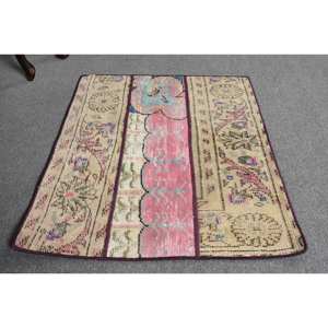 Tapis turc vintage de grande surface 2.2x2.8 pieds Rectangle classique rose beige laine latex abstrait Patchwork Design tapis de chambre de couloir - Product Image 3