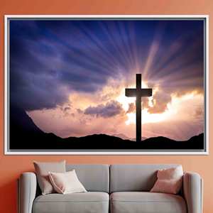 Obra de arte impresa en lienzo elegante: diseño de cruz de la resurrección, lienzo con marco blanco - Product Image 1