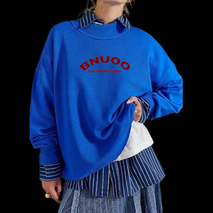 Sweat-shirt décontracté en molleton pour femme, coupe oversize, manches longues, col roulé, épaules tombantes, logo imprimé par transfert thermique sur le devant, idéal pour l'hiver - Product Image 2