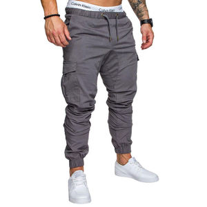 Pantalon cargo de jogging décontracté taille moyenne avec poches pour hommes, avec bouton et braguette, teint uni, anti-boulochage, été, OEM - Product Image 1
