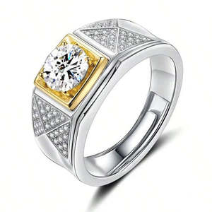 NOVAMART Fine Men's Two-Tone <b>Silver</b> <b>Ring</b> with American Diamond Hallmarked Rose Gold Plated <b>Adjustable</b> Inlay Trendy Free Size Eng - Product Image 4