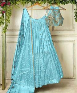 Vêtements de mariage Georgette soie séquence travail tenue de soirée Lehenga Choli avec Dupatta bleu ciel couleur meilleur prix Textile vêtement ApparelGarment - Product Image 6