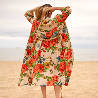 Kaftan en mousseline de soie à fleurs, édition limitée, doux et crémeux, élégant pour femme, vêtement d'été, tissus de haute qualité, décontracté, teinture unie