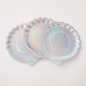 Assiettes en papier de coquillage festonné de sirène <span class=keywords><strong>Assiette</strong></span> de vaisselle de fête jetable Feuille holographique Fête de sirène <span class=keywords><strong>sous</strong></span> la mer Événement sur le thème - Product Image 3