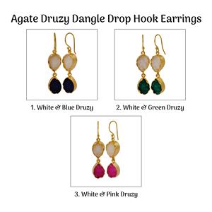 Boucles d'oreilles goutte de pierres précieuses Druzy blanc et rose plaqué or fait à la main Dangle Fashion Druzy Gemstone Boucle d'oreille - Product Image 2