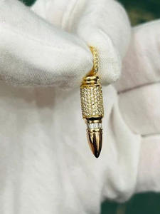 จี้ทองคำแท้ 10k ดีไซน์กระสุนประดับมอสซาไนต์ สไตล์สตรีทแวร์ สำหรับธุรกิจเครื่องประดับ ลดราคาพิเศษ - Product Image 2