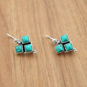 Handmade 925 Sterling <b>Silver</b> Turquoise Crystal <b>Earrings</b> Natural Blue Gemstones <b>Wedding</b> Jewelry Gift - Product Image 1