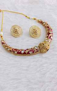 Gulab Meenakari Royal Necklace Set Heritage y Regal Artistry adornado con piedras Kundan cortadas con espejo para mujeres y niñas - Product Image 3