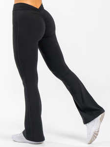 Nouveau Leggings évasés noirs personnalisés NKD V Scrunch High Fold Over Waistband Dernières et vêtements actifs Leggings de gymnastique à la mode pour les femmes - Product Image 5