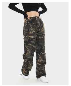 Pantalon Cargo taille moyenne pour femmes pantalon ample droit à jambes larges respirant tissé Style décontracté plat devant printemps Streetwear - Product Image 1