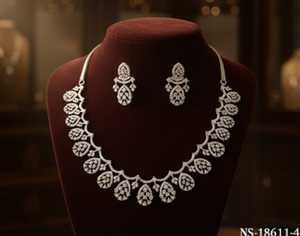 Conjunto de collar de piedra AD CZ de lujo Acabado en rodio blanco Impresionante joyería de diseñador para novia, festivales y ropa de noche - Product Image 2