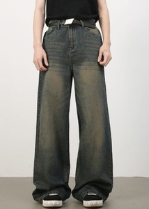 Jeans en denim pour hommes avec logo personnalisé, style délavé, coupe droite, jambe large, taille plus, jeans amples personnalisés pour hommes - Product Image 3