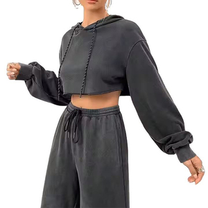 Haute qualité nouveauté coton fait femmes haut court à capuche 100% coton à manches longues vêtements décontractés mode culture sweats à capuche - Product Image 2