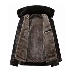 Classic <b>Men's</b> <b>leather</b> Shearling <b>Jacket</b> Faux Fur Lined Winter Coat Windproof Winter Biker Coat Regular Fit Turndown - Product Image 4