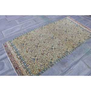 Alfombra Turca, Alfombra Vintage de 3.5x7.3 pies, Alfombra de Lana Azul - Product Image 3