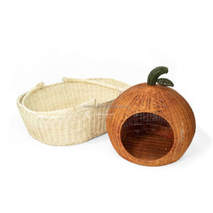 Oval Woven Rattan Cat Bed Cave Solid Minimalist Style Breathable Removable Washable for Cats Living Room All Seasons - Product Image 1