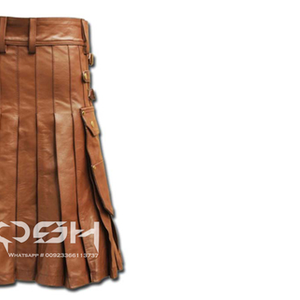 COSH KILTS Kilt de cuero marrón Premium hecho a mano con bolsillos utilitarios y diseño duradero para un estilo atemporal - Product Image 5