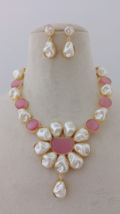 Azure Blossom Ethnic Style Necklace Set Unique <b>Large</b> Oval Aqua <b>Stone</b> and Brass for Weddings Parties Engagements Anniversaries - Product Image 4