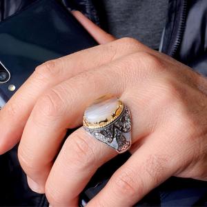High Quality Luxury 925 Sterling <b>Silver</b> Agate <b>Ring</b> for <b>Men</b> Natural Stone Turkish Jewelry - Product Image 4