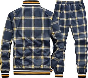 Survêtements pour hommes Full-Zip Long Sleeve Plaid Track Jackets and Pants 2 Piece - Product Image 3