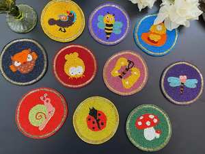 Handmade Beaded <b>Coasters</b> - Boho <b>Drink</b> <b>Coasters</b> with Polyester Backing (4x4 Inch) - Product Image 4