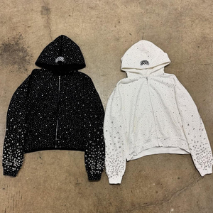 High Quality Men <b>Rhinestone</b> Pullover Hoodie Full Crystal Decorated Fleece <b>Jacket</b> Custom Logo Print Wholesale Manufacturer - Product Image 1