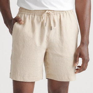 Pantalones cortos para correr de algodón de lino orgánico personalizados para hombre de verano Pantalones cortos con cordón en la cintura teñidos lisos - Product Image 5