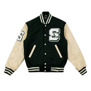 Blouson de baseball universitaire personnalisé pour hommes avec logo de broderie en chenille à col montant et écusson Letterman Bomber en cuir pour étudiant - Product Image 3