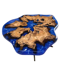 Mesa de Centro de Madera y Resina Epoxi Pulida, Hecha a Mano, Ecológica, Resistente al Agua, Diseño Océano Río, Artesanía de Lujo - Product Image 4