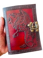 Dragon de feu en relief à la main 100% Journal en cuir véritable organisateur personnel A5 cahier Deckle Art papier livre d'ombres journal