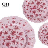 Ohere Belles assiettes de vaisselle en porcelaine en forme de fleur rose pour le mariage personnalisable pour la location/décoration