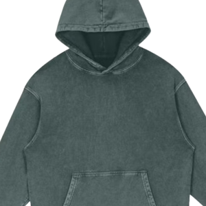 Sweat à capuche vert Vintage délavé à l'acide Streetwear surdimensionné unisexe pull en coton lourd sweat à capuche coupe ample haut décontracté - Product Image 6