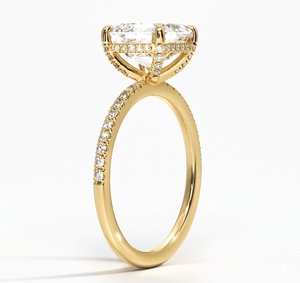 Anillo de Compromiso con Diamante Cultivado en Laboratorio, Corte Asscher, Banda con Pavé de Diamantes Redondos Brillantes, Anillo de Boda Clásico para Mujer - Product Image 5