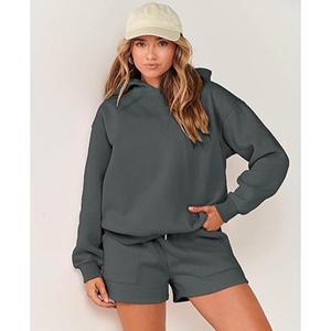 Ensemble short et sweat à capuche décontracté pour femme Tenue légère en mélange de coton pour se détendre et se prélasser au quotidien - Product Image 4
