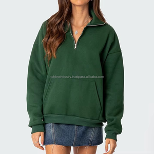 Sudadera Corta con Capucha y Media Cremallera para Mujer, de Algodón Grueso de 400 GSM, con Logotipo Personalizado y Emblema, al por Mayor - Product Image 4