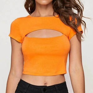 Top corto de verano informal de moda transpirable de algodón 100% con cuello redondo de manga corta de ajuste Regular de Color personalizado para mujer - Product Image 4