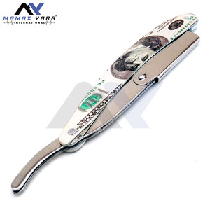 Navaja de Afeitar Clásica con Bloqueo Oscilante, Mango con Diseño de Dólar, Navaja de Afeitar de Borde Recto para Barbería, Totalmente Personalizable para Corte de Cabello - Product Image 5