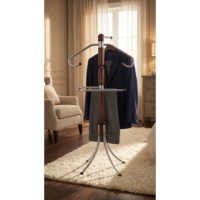 ARSU Porte-manteau et porte-pantalon classique en bois de noyer chromé avec crochets et rails, support de rangement pour sacs de bureau, conception détachable