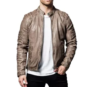 Hot Sale Casual Fashion Men's Leather Jacket For Biker Distressed Genuine Custom Slim PU Jackets For Sale With Low Moq