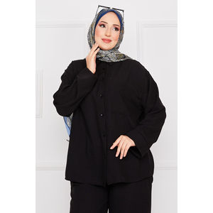 Casual Black Linen Hijab Set with Pocket Details - Product Image 2